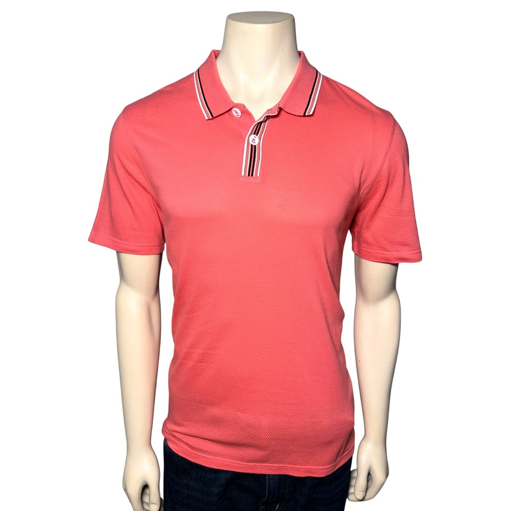 Ted Baker Twitwoo Polo Shirt Mens 4 L Coral Orange Excellent Waffle Knit‎ Cotton